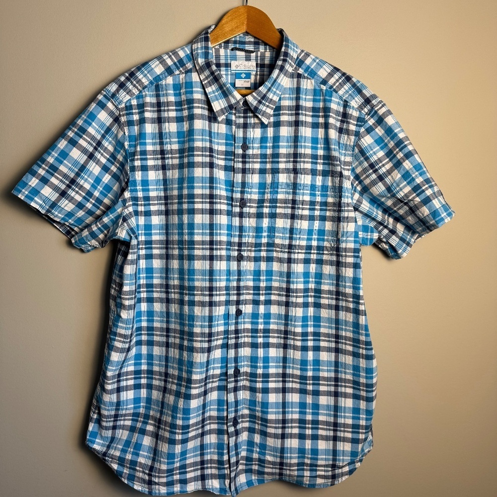 Columbia Men's Short Sleeve Plaid Button Up Shirt Blue‎ X-Large Western Cowboy